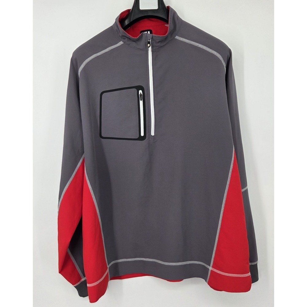 Footjoy‎ Men's Half  Zip Pullover Size XL Gray and Red Long Sleeve Golf Shirt